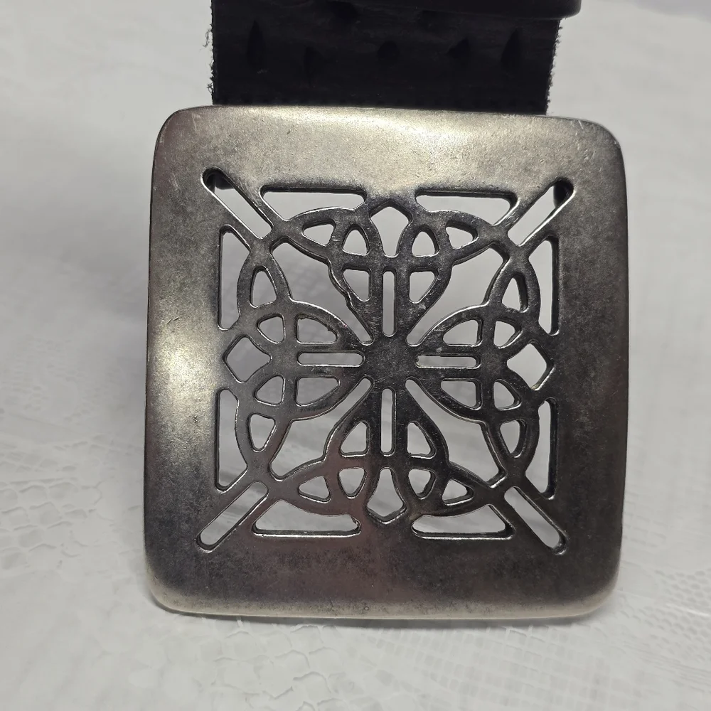 Vintage Dark Brown Leather Belt with Silver Filigree Buckle